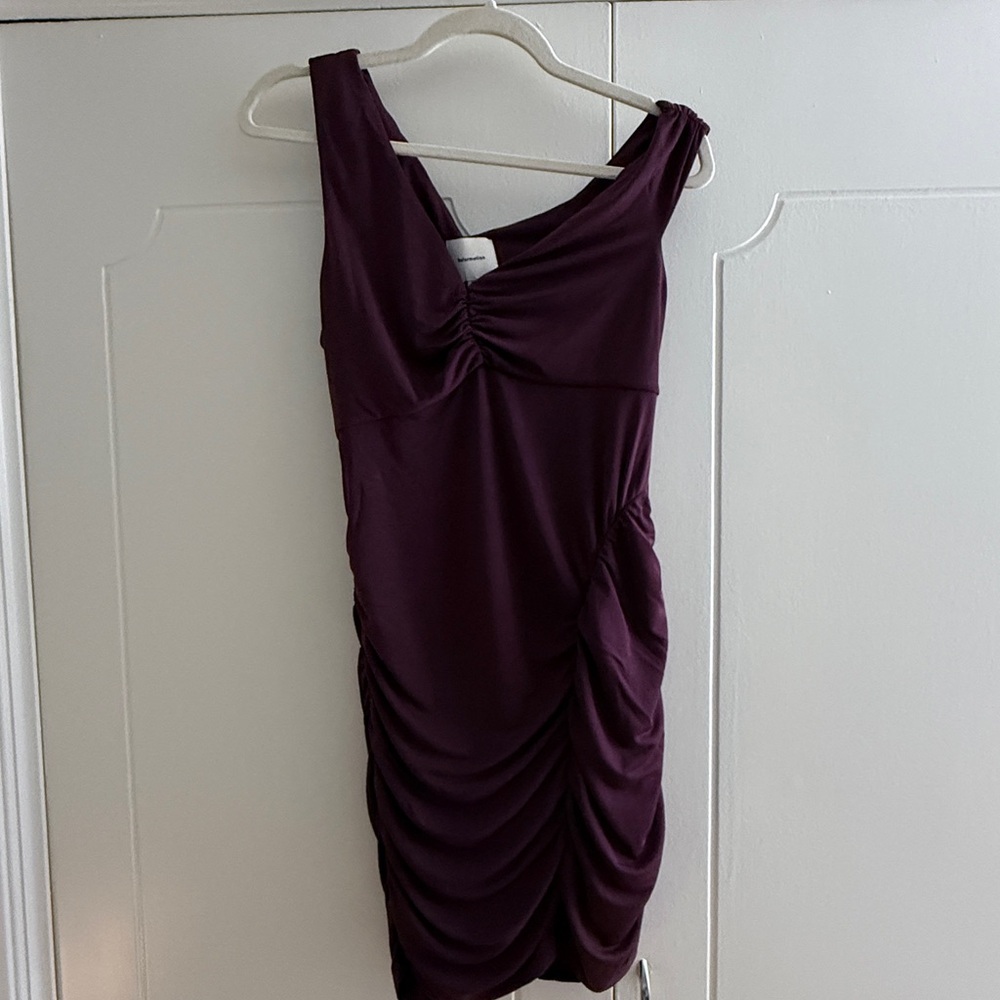 Reformation Deep Purple Ruched Mini Dress